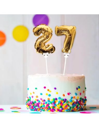 Accessoire Fêtes / Ballon Doré Décoration Gâteau Chiffre 2 / Dimension : 15 x 10 cm