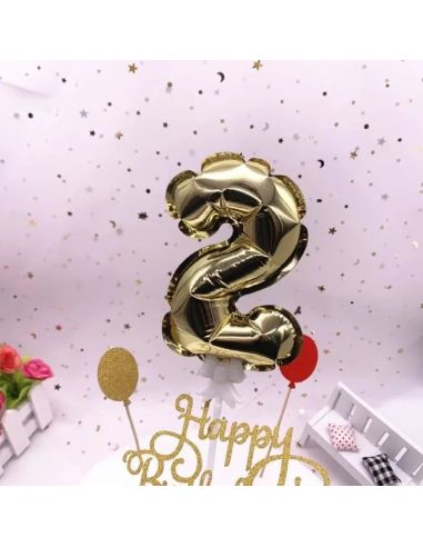 Accessoire Fêtes / Ballon Doré Décoration Gâteau Chiffre 2 / Dimension : 15 x 10 cm