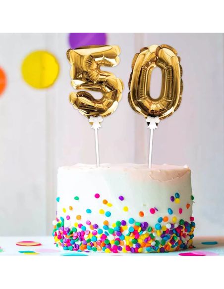 Accessoire Fêtes / Ballon Doré Décoration Gâteau Chiffre 5 / Dimension : 15 x 10 cm