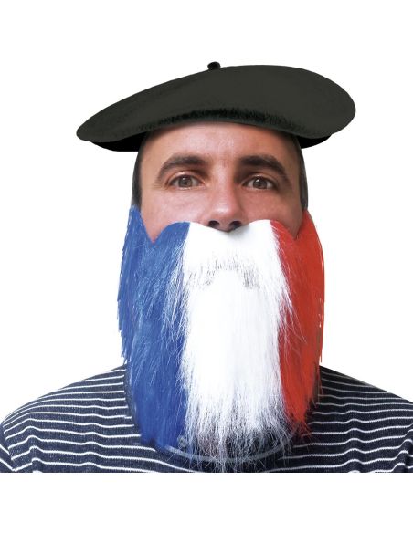 Barbe avec élastique Bleu, Blanc, Rouge - Taille Unique
