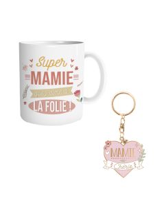 Coffret Mug + Porte clefs "Super Mamie Que J'aime à la Folie"