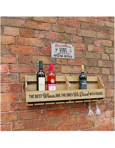 Plaque Murale en Métal " Les Meilleurs Vins sont ceux que l’on boit entre amis" - Dimensions : 20 x 14  x 0.5 cm