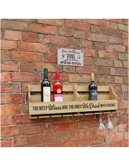 Plaque Murale en Métal " Les Meilleurs Vins sont ceux que l’on boit entre amis" - Dimensions : 20 x 14  x 0.5 cm