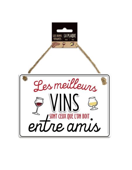 Plaque Murale en Métal " Les Meilleurs Vins sont ceux que l’on boit entre amis" - Dimensions : 20 x 14  x 0.5 cm