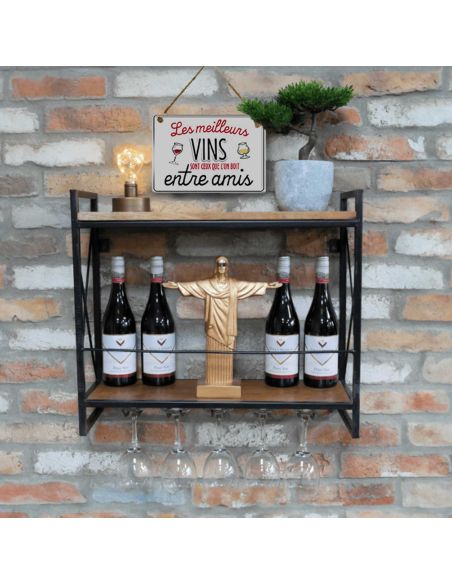 Plaque Murale en Métal " Les Meilleurs Vins sont ceux que l’on boit entre amis" - Dimensions : 20 x 14  x 0.5 cm