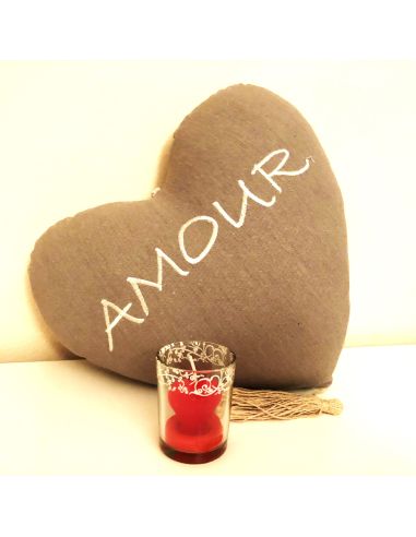 Bougie en Forme de CÅ“ur dans Verre / 3 Couleurs au choix : Rouge-Rose-Blanc / Dimensions : 6,5x5 cm