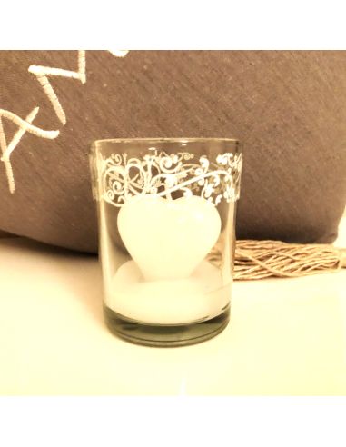Bougie en Forme de CÅ“ur dans Verre / 3 Couleurs au choix : Rouge-Rose-Blanc / Dimensions : 6,5x5 cm