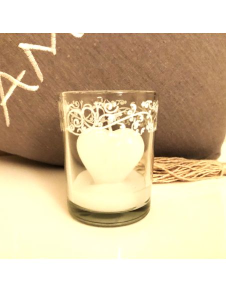 Bougie en Forme de CÅ“ur dans Verre / 3 Couleurs au choix : Rouge-Rose-Blanc / Dimensions : 6,5x5 cm