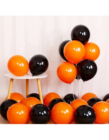 Pack de 40 Ballons Noirs et Oranges / Dimensions : 30 x 30 cm