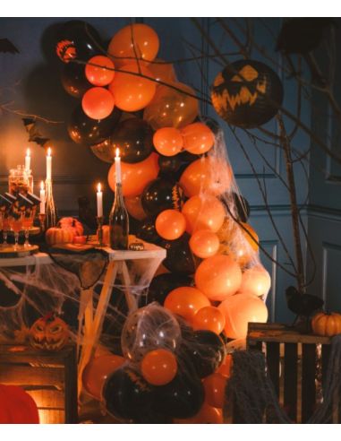Pack de 40 Ballons Noirs et Oranges / Dimensions : 30 x 30 cm
