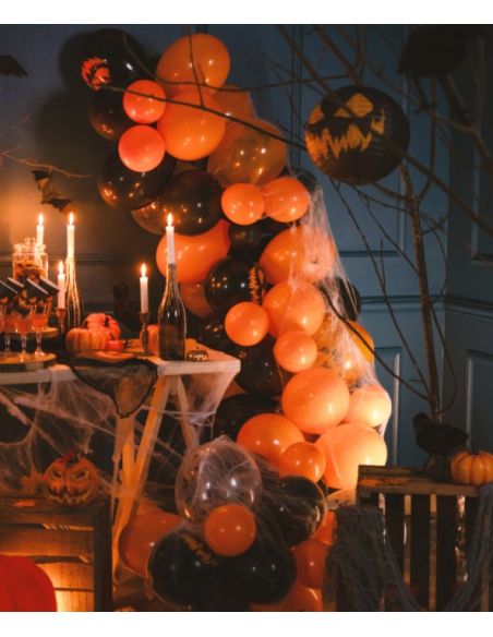 Pack de 40 Ballons Noirs et Oranges / Dimensions : 30 x 30 cm