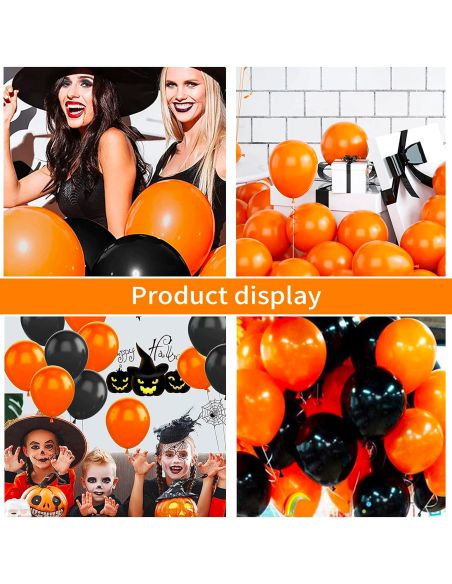 Pack de 40 Ballons Noirs et Oranges / Dimensions : 30 x 30 cm