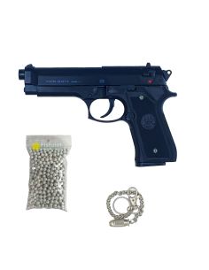 Pack Airsoft / Beretta Mod.92 FS Culasse Métal Spring / 600 billes 0,20g / Porte clés balle Factice 9mm 2