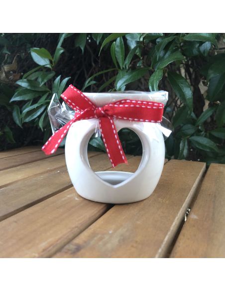 Lampe Aromatique en Céramique Coeur avec Cire Parfumée - 8 x 7,5 cm
