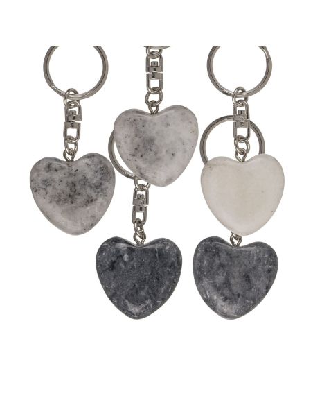 Porte-Clé en Pierre et Métal en Forme de Cœur / Dimensions : 7,5 x 3 cm.