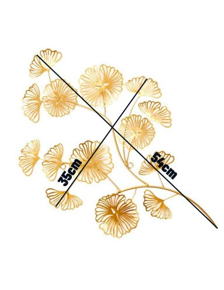 Décoration Murale Fleur en Métal doré/ Dimensions : 54 x 35 x 2,2 cm