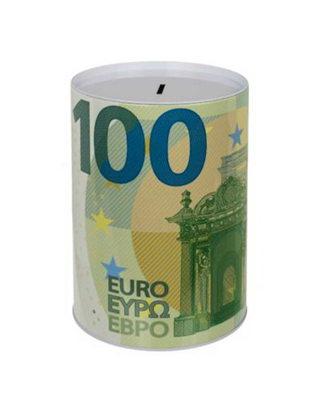 Grande Tirelire en Métal XXL Motif "Billets de Banque de 100 EURO" / Dimensions : 15 x 15 x 22 cm