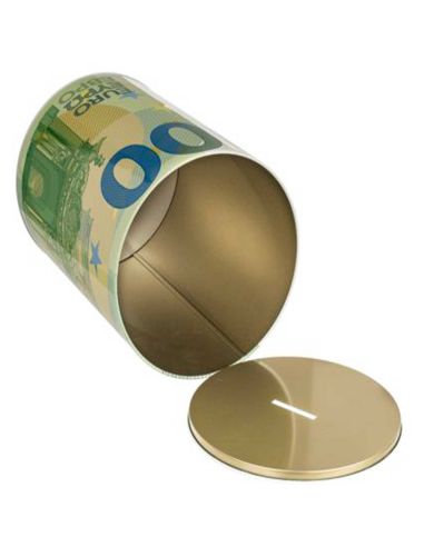 Grande Tirelire en Métal XXL Motif "Billets de Banque de 100 EURO" / Dimensions : 15 x 15 x 22 cm