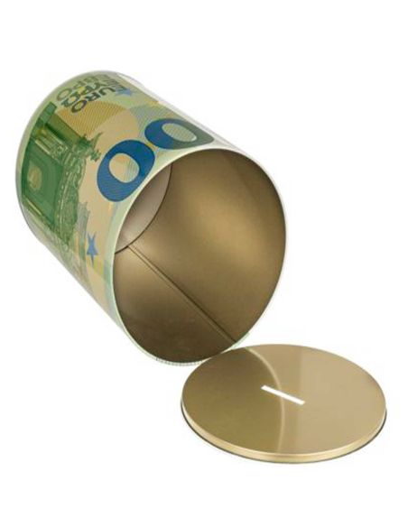 Grande Tirelire en Métal XXL Motif "Billets de Banque de 100 EURO" / Dimensions : 15 x 15 x 22 cm
