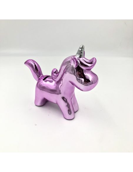 Tirelire Licorne reflets chromés / Colori au choix : rose, bleu, blanc