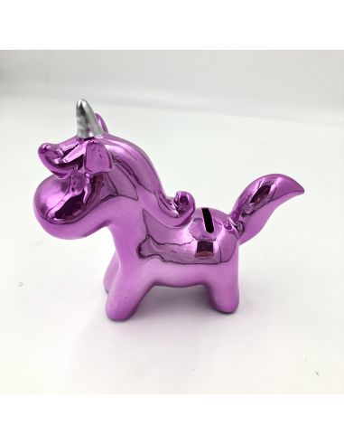Tirelire Licorne reflets chromés / Colori au choix : rose, bleu, blanc