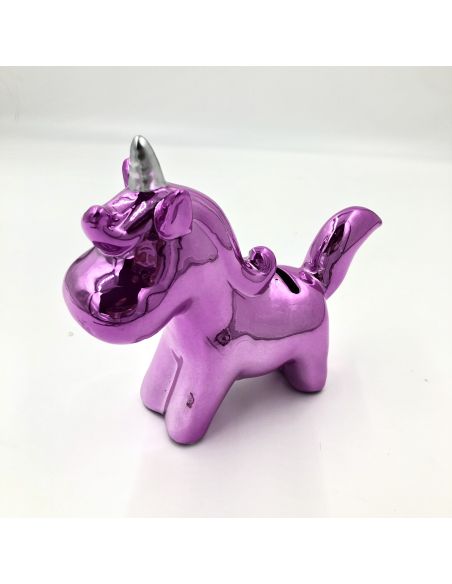 Tirelire Licorne reflets chromés / Colori au choix : rose, bleu, blanc