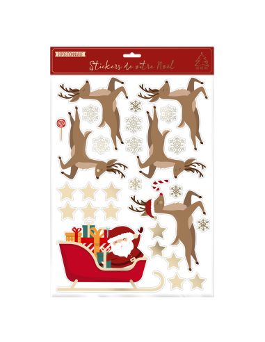 Lot de Stickers De Vitre Traineau Père-Noël - Faciles à poser et Repositionnables