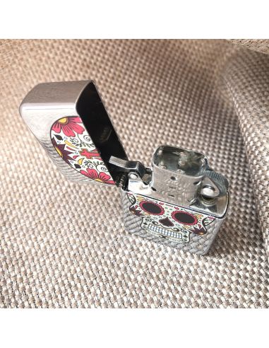 Briquet Essence à Clapet Rechargeable / Motif Crâne Mexicain (Calavera) / 6 Modèles Différents