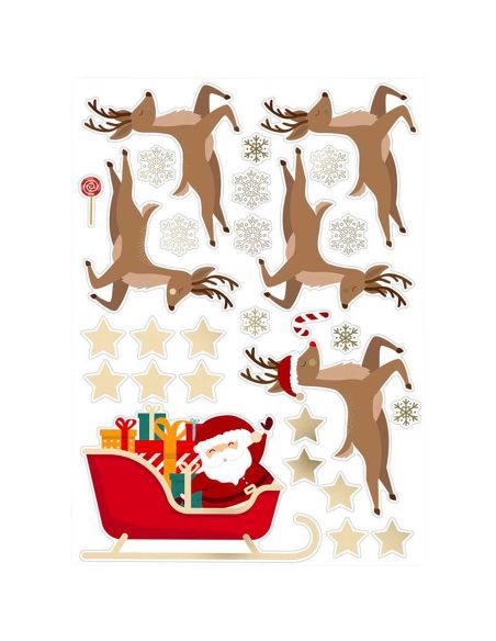 Lot de Stickers De Vitre Traineau Père-Noël - Faciles à poser et Repositionnables