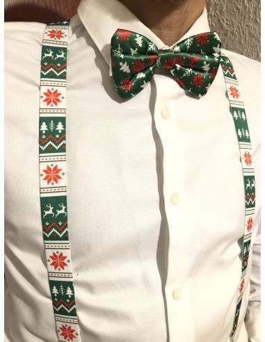 Lot Noeud Papillon+Bretelles motif Noël - 6 modèles Différents