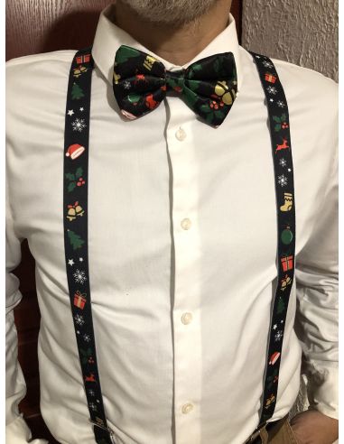 Lot Noeud Papillon+Bretelles motif Noël - 6 modèles Différents