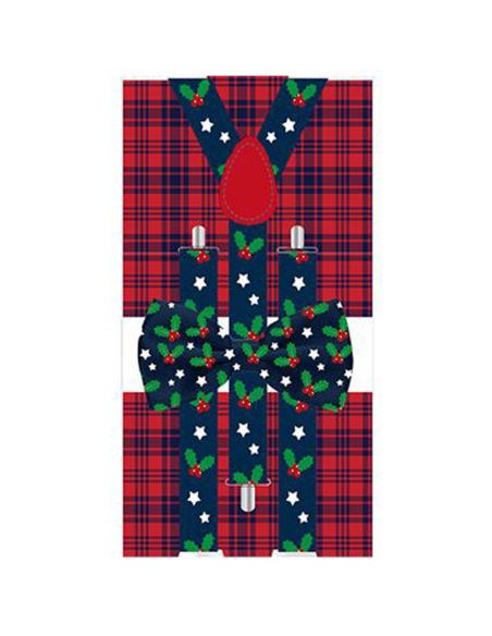 Lot Noeud Papillon+Bretelles motif Noël - 6 modèles Différents