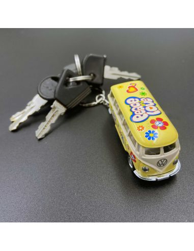Porte-clés en métal "Combi VW T1 Bus 1962 Peace & Love" / voiture  à friction