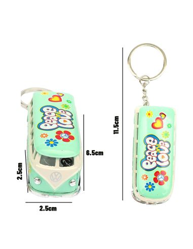 Porte-clés en métal "Combi VW T1 Bus 1962 Peace & Love" / voiture  à friction