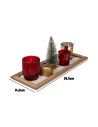 Plateau de photophores de Noêl - 4 verres déco + plateau en bois + petit sapin artificiel