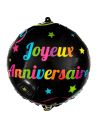 Ballon Métallique Rond Multicolore "Joyeux Anniversaire" - Dimension 35 cm