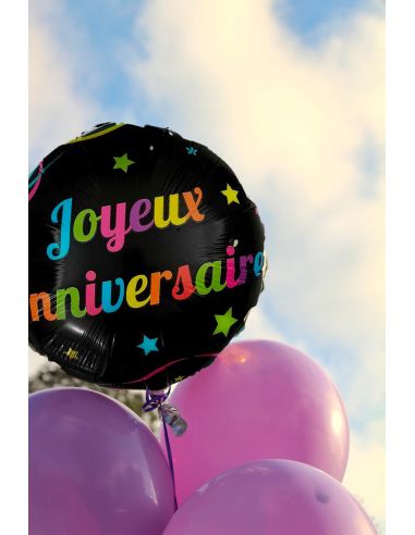 Ballon Métallique Rond Multicolore "Joyeux Anniversaire" - Dimension 35 cm