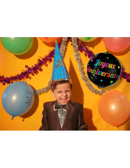 Ballon Métallique Rond Multicolore "Joyeux Anniversaire" - Dimension 35 cm