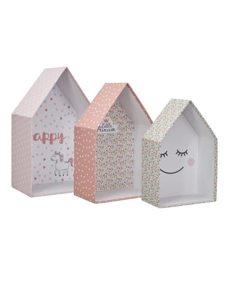 Lot De 3 Boîtes Gigognes Blanches et Roses  - Hauteur : 23 cm à 32 cm