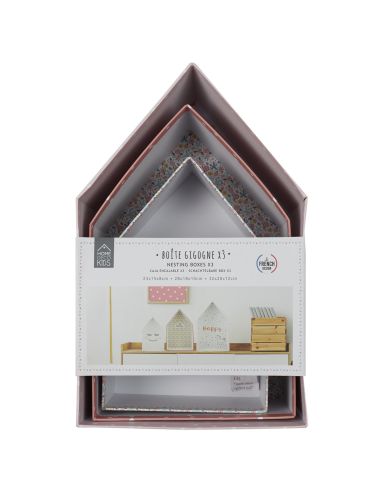 Lot De 3 Boîtes Gigognes Blanches et Roses  - Hauteur : 23 cm à 32 cm