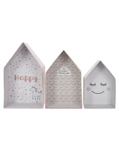 Lot De 3 Boîtes Gigognes Blanches et Roses  - Hauteur : 23 cm à 32 cm