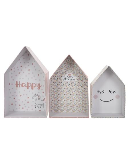 Lot De 3 Boîtes Gigognes Blanches et Roses  - Hauteur : 23 cm à 32 cm