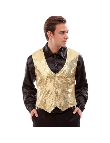 Gilet brillant Tenue Disco - Couleur : Or - Taille : XL