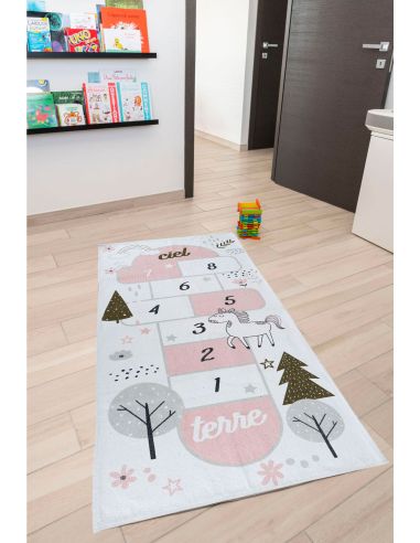 Tapis Illustré Jeu de Marelle  - Dimensions : L.140 x l.70 x H.0,5 cm