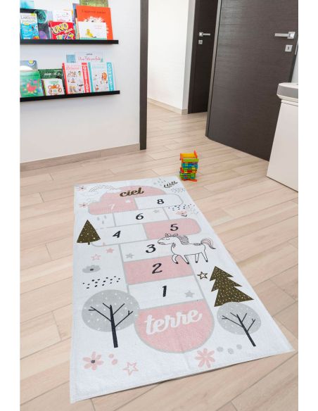 Tapis Illustré Jeu de Marelle  - Dimensions : L.140 x l.70 x H.0,5 cm