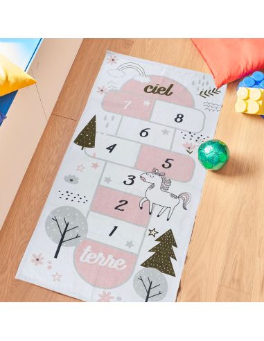 Tapis Illustré Jeu de Marelle  - Dimensions : L.140 x l.70 x H.0,5 cm