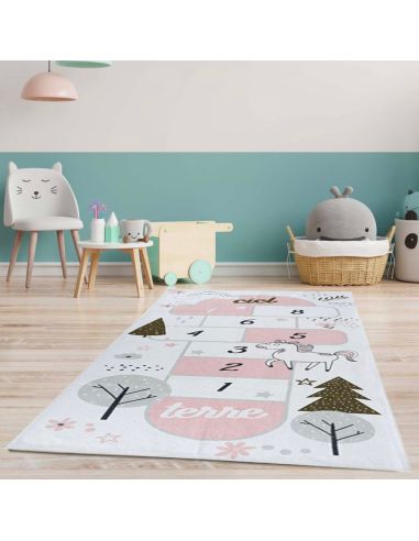 Tapis Illustré Jeu de Marelle  - Dimensions : L.140 x l.70 x H.0,5 cm