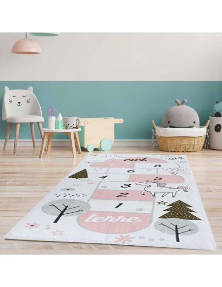 Tapis Illustré Jeu de Marelle  - Dimensions : L.140 x l.70 x H.0,5 cm
