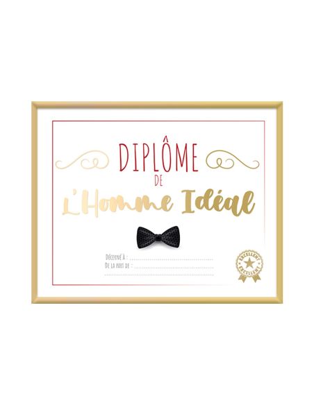 Cadre Diplôme de l'Homme Idéal - Dimensions :  25,5 x 21 x 1,5 cm