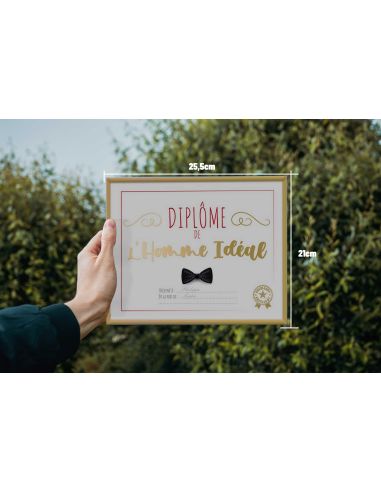 Cadre Diplôme de l'Homme Idéal - Dimensions :  25,5 x 21 x 1,5 cm